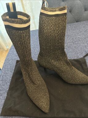 Ras Black and Gold Sparkle Sock Boots